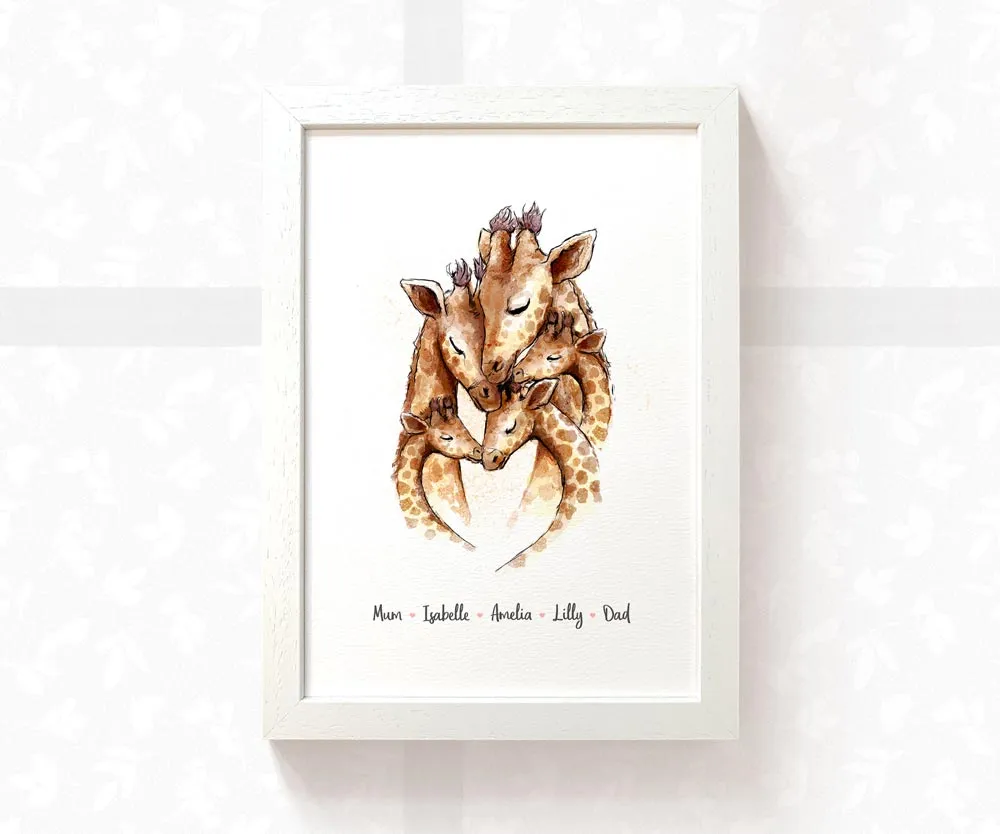 Personalised Giraffe Family of Five Print 2A3B