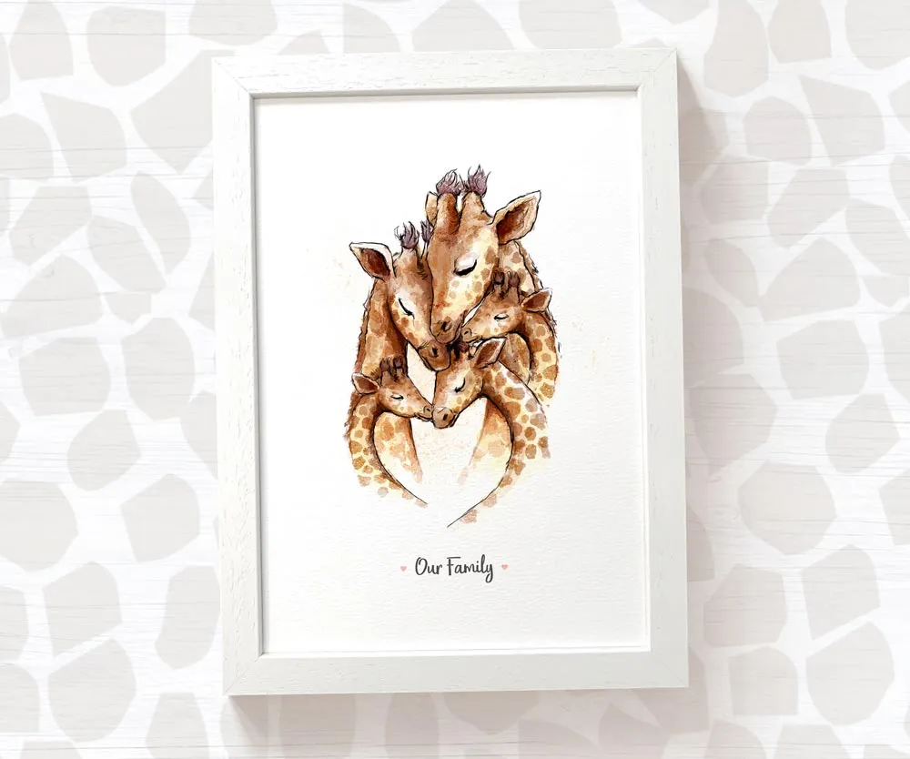 Personalised Giraffe Family of Five Print 2A3B