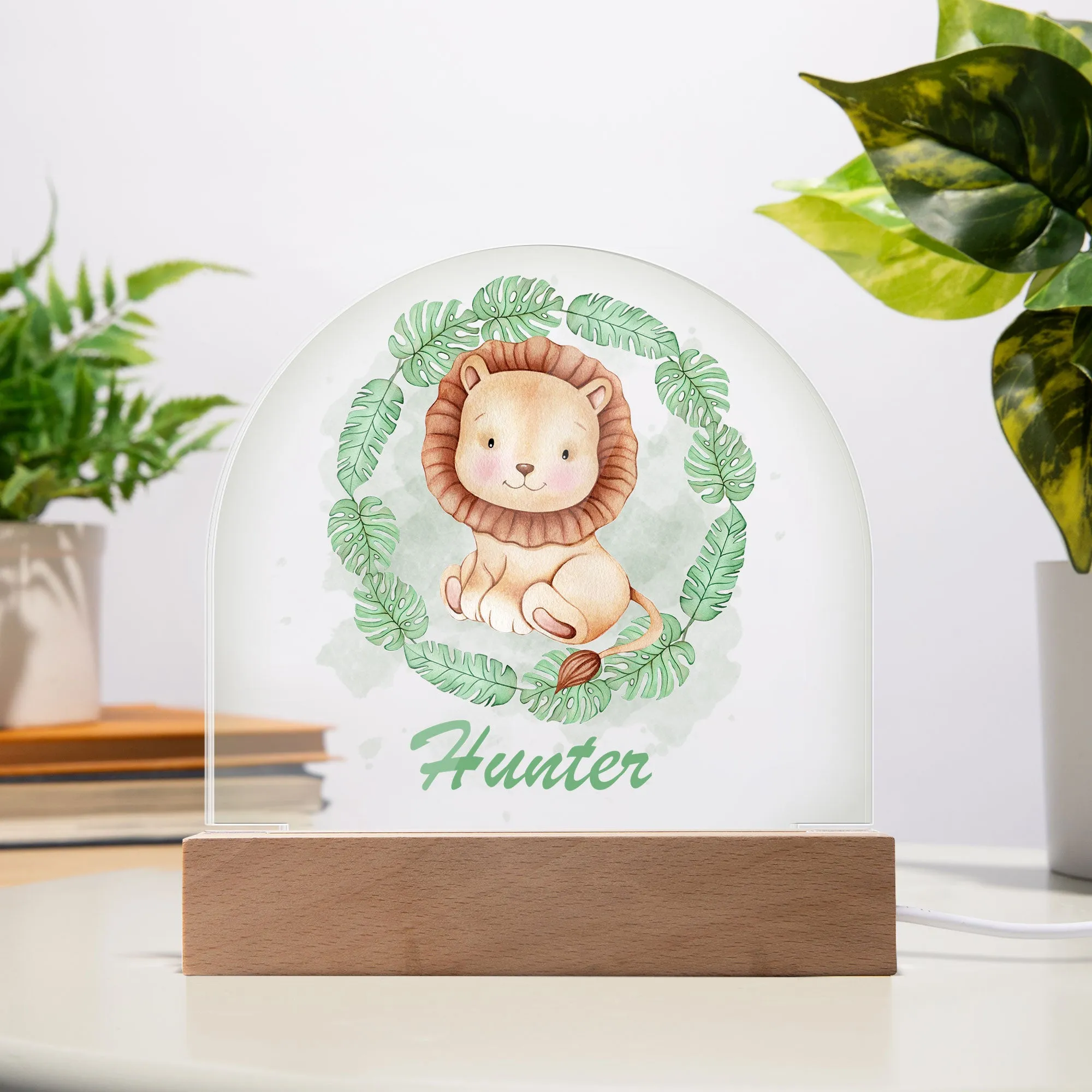 Personalised Safari Wreath Acrylic Dome Plaque Night Light