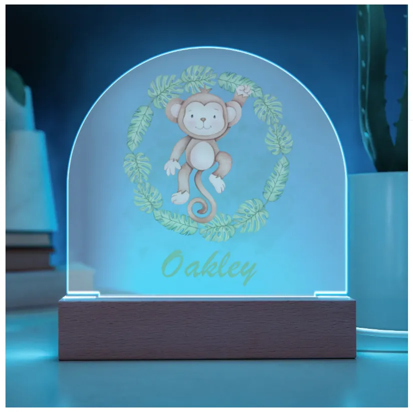 Personalised Safari Wreath Acrylic Dome Plaque Night Light