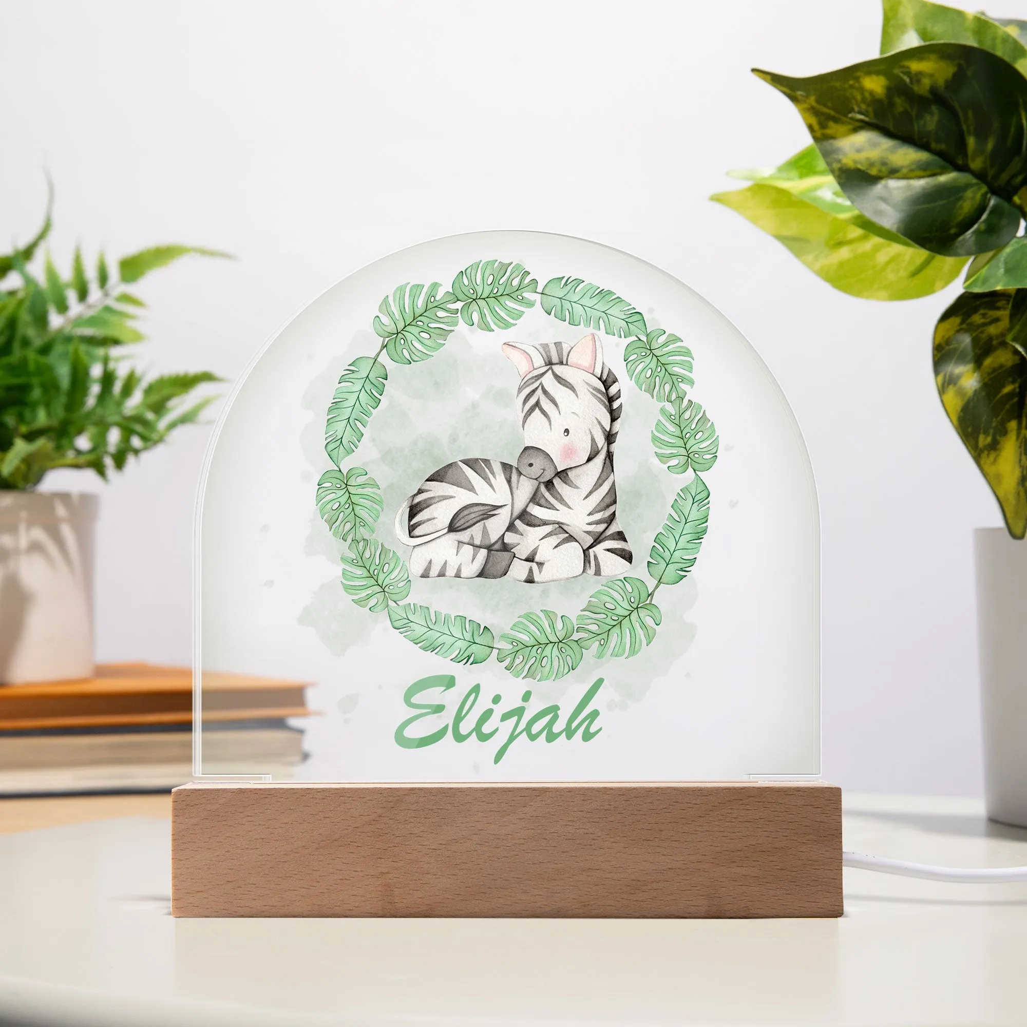 Personalised Safari Wreath Acrylic Dome Plaque Night Light