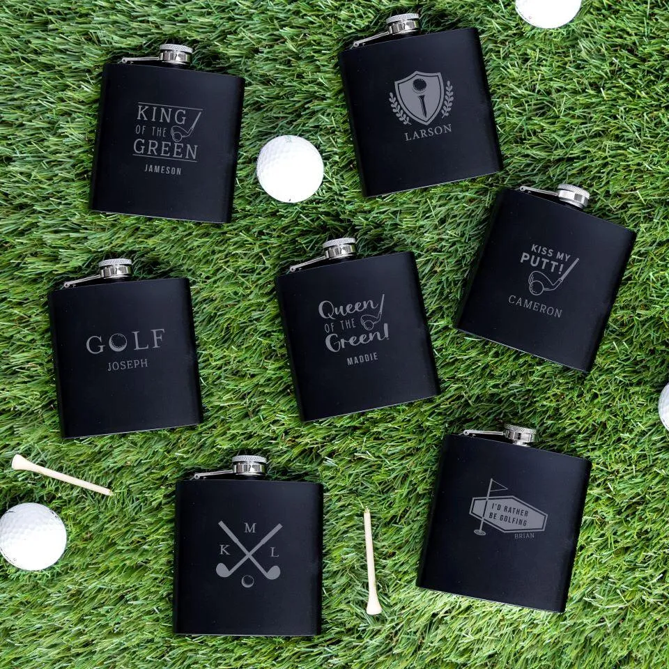 Personalized Black Golf Flask