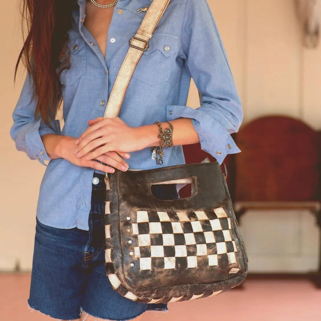 Queen’s Gambit inspired Leather Bag – Black & White Checkered