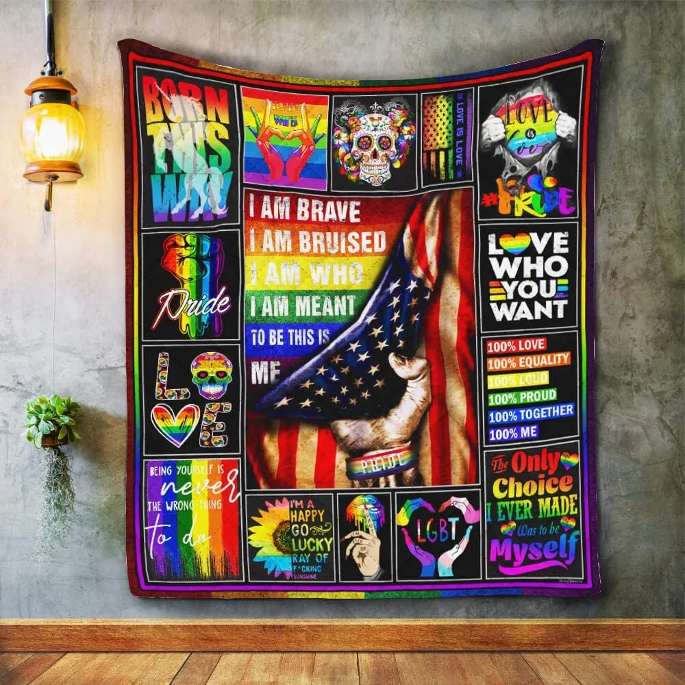 Quilt Bedding Printed Lgbt Pride. I Am Brave Quilt Blanket For Gay Man, Couple Gaymer Gift