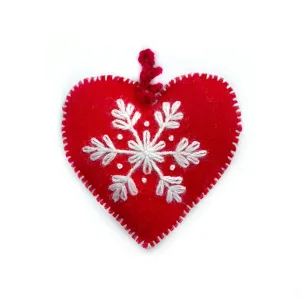 Red Heart Ornament, Embroidered Wool