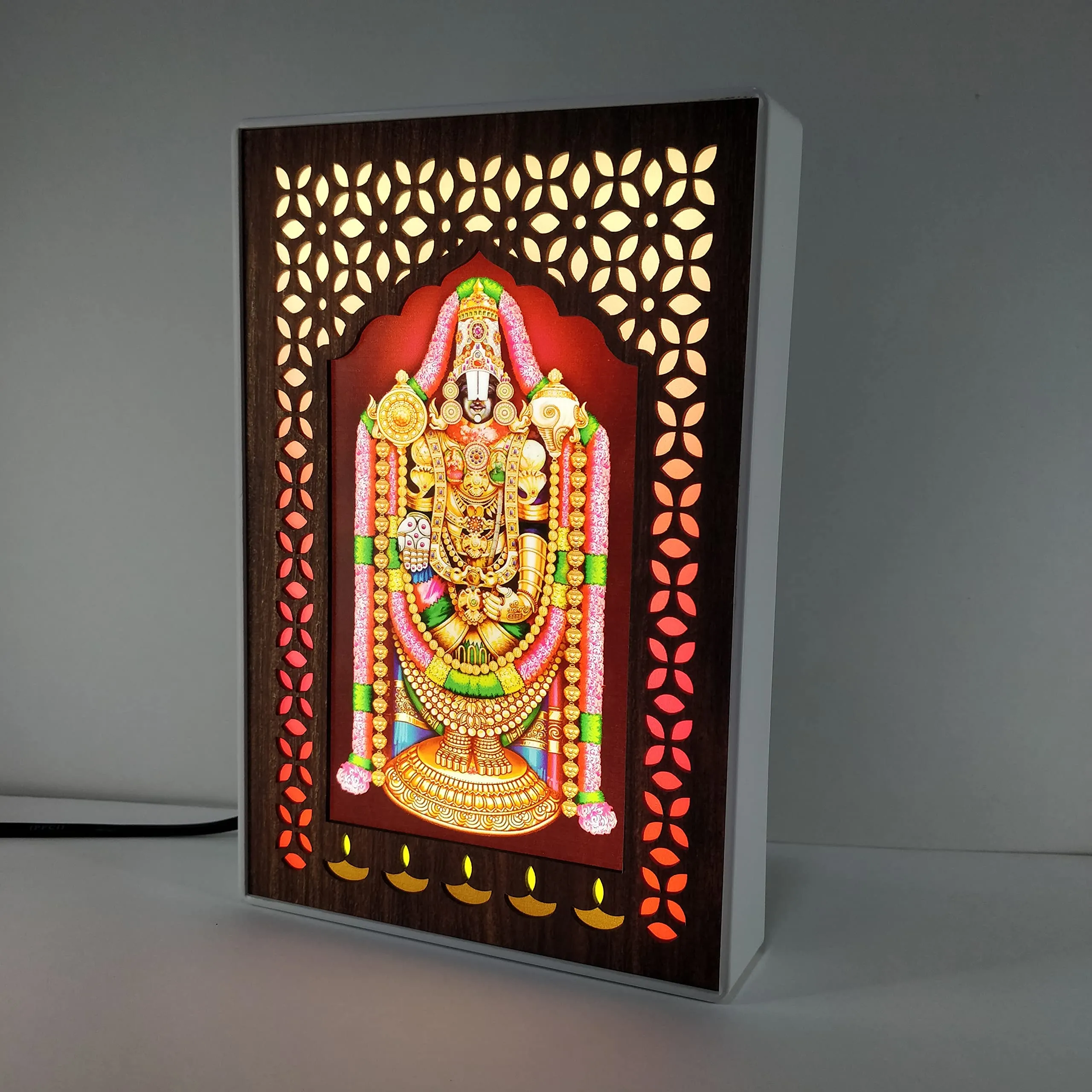 Regalo Casila Tirupati Balaji Photo Frame With Light Idol Set For Pooja Home Decor Temple Decorative Item Religious Good Luck Gift Office Decoration Religious White Frame Size : 6 X 9 Inches - Led