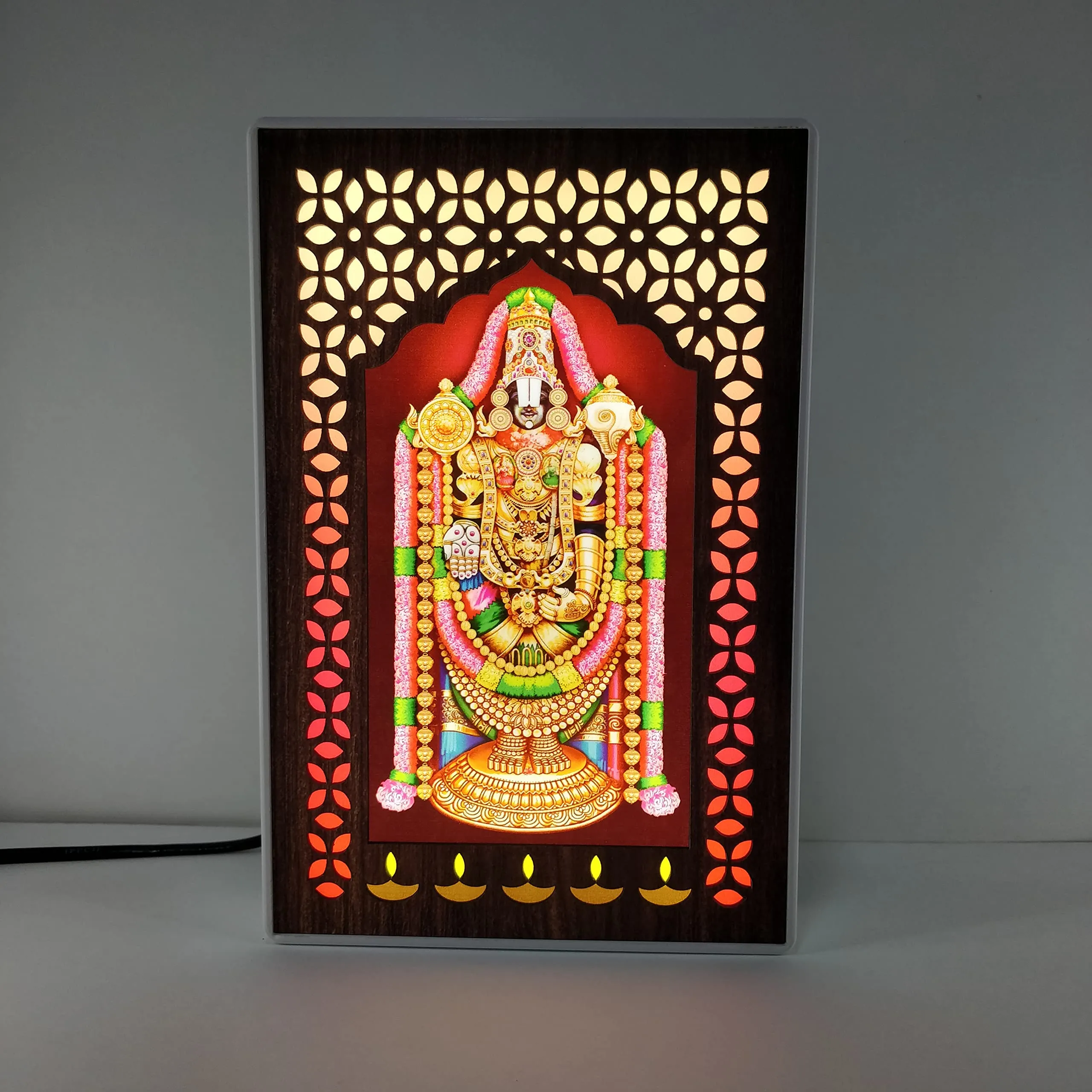 Regalo Casila Tirupati Balaji Photo Frame With Light Idol Set For Pooja Home Decor Temple Decorative Item Religious Good Luck Gift Office Decoration Religious White Frame Size : 6 X 9 Inches - Led