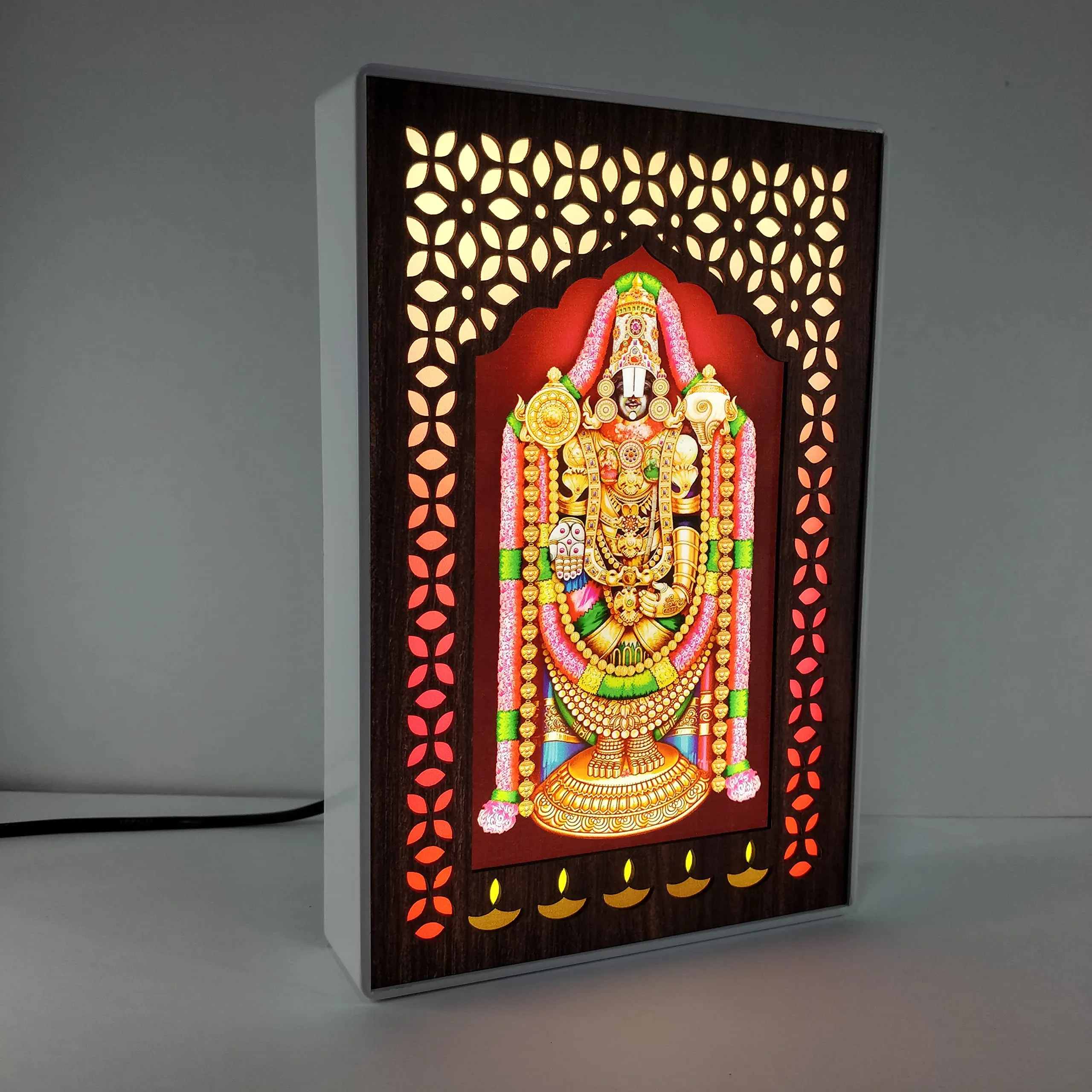 Regalo Casila Tirupati Balaji Photo Frame With Light Idol Set For Pooja Home Decor Temple Decorative Item Religious Good Luck Gift Office Decoration Religious White Frame Size : 6 X 9 Inches - Led