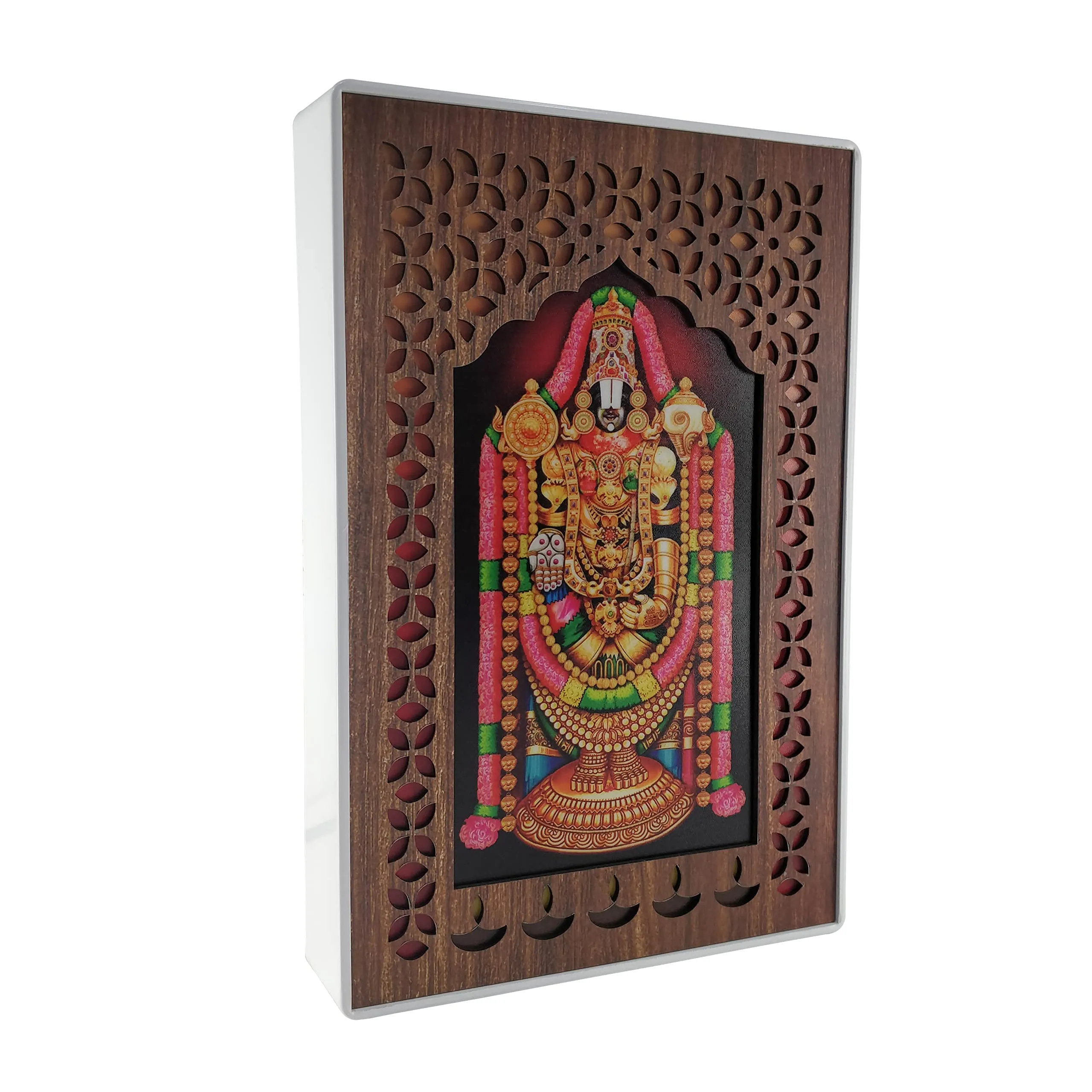 Regalo Casila Tirupati Balaji Photo Frame With Light Idol Set For Pooja Home Decor Temple Decorative Item Religious Good Luck Gift Office Decoration Religious White Frame Size : 6 X 9 Inches - Led