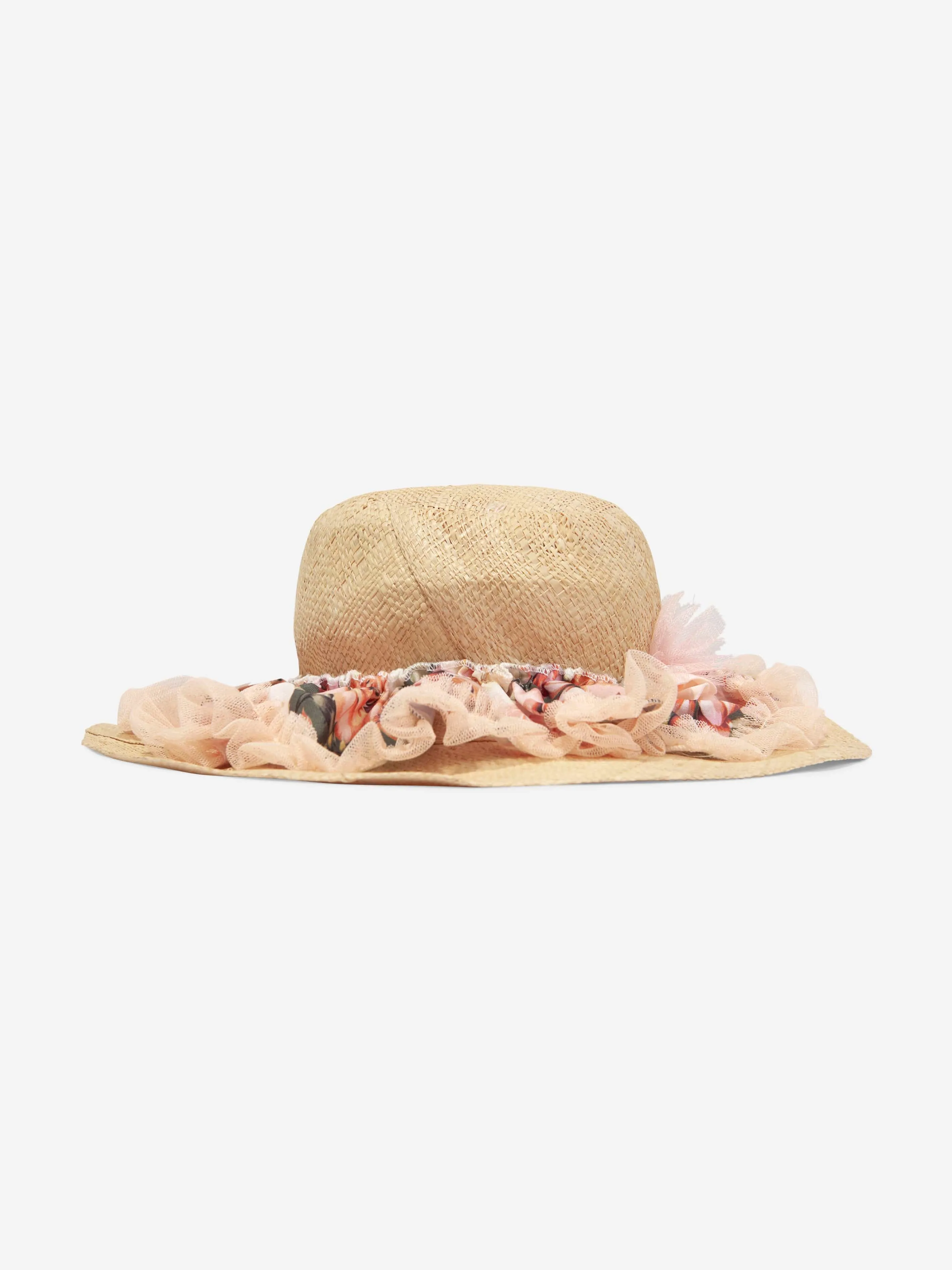 Selini Action Girls Floral Straw Hat in Beige