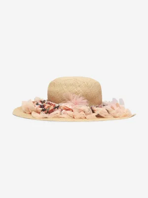 Selini Action Girls Floral Straw Hat in Beige