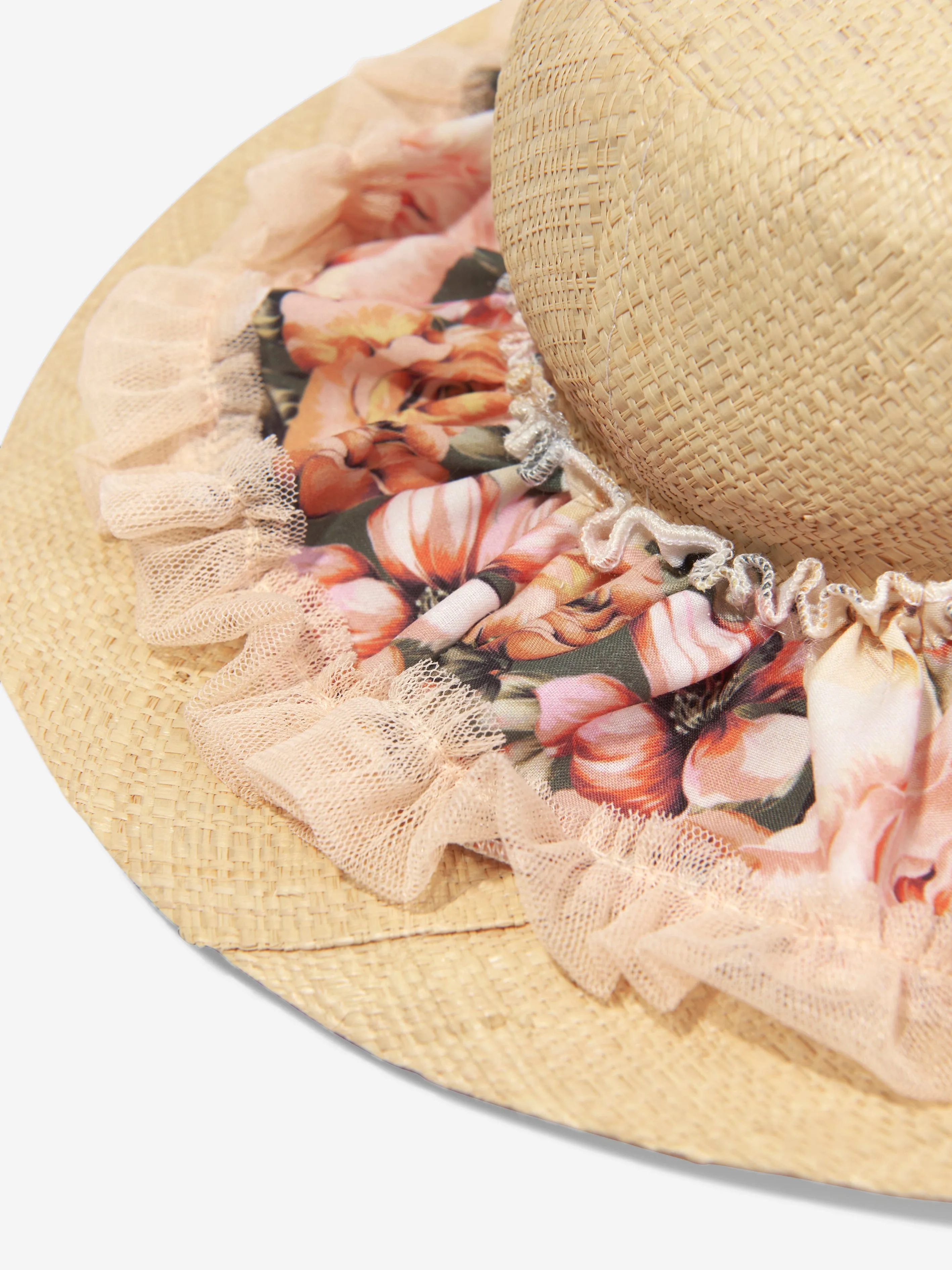 Selini Action Girls Floral Straw Hat in Beige