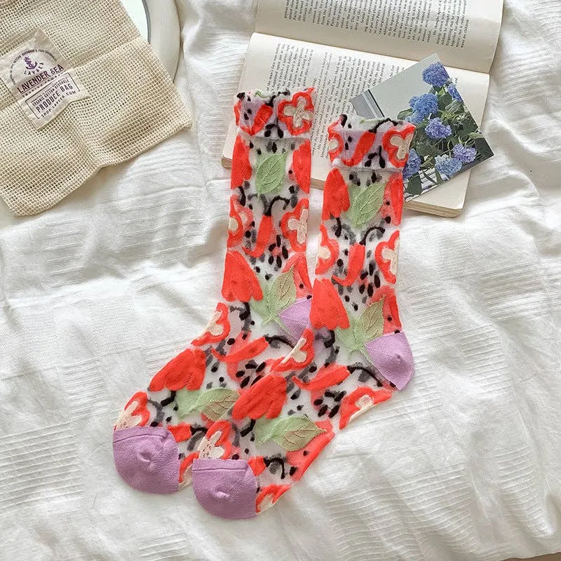 Sheer Vegetable Pattern Socks