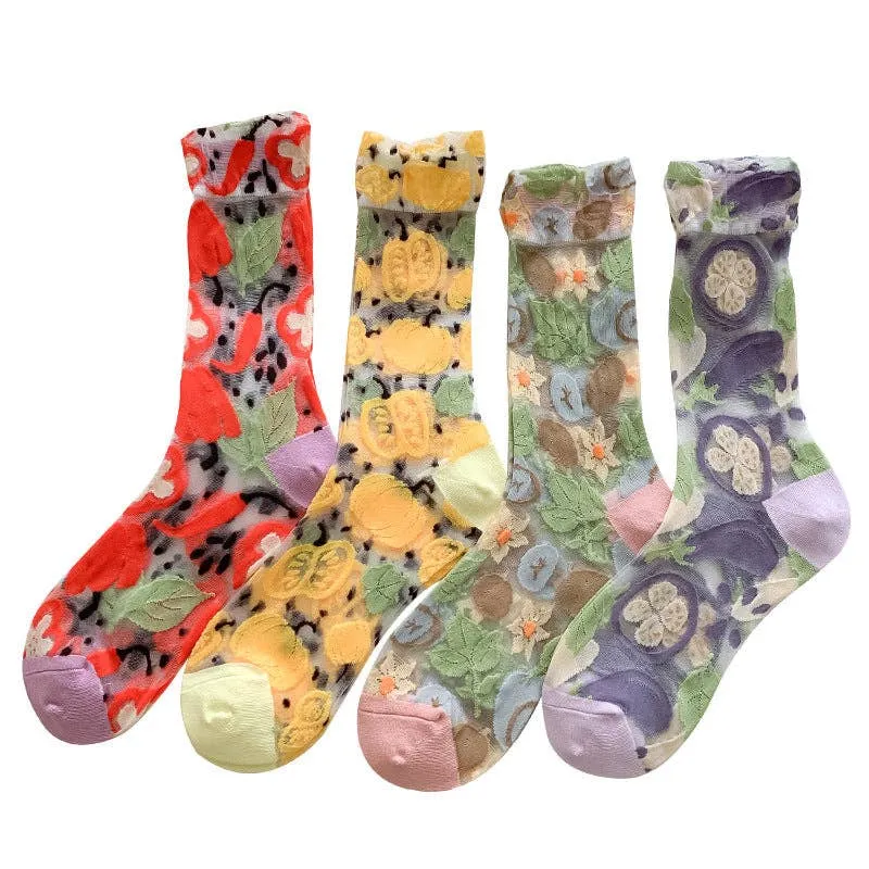 Sheer Vegetable Pattern Socks