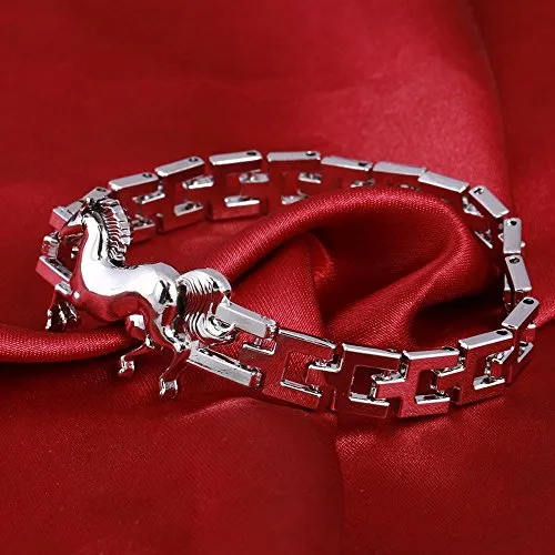 Shining Diva Fashion Silver Stainless Steel Silver Plated Horse Stylish Bracelet for Men and Boys-(10060b)