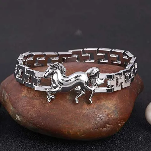 Shining Diva Fashion Silver Stainless Steel Silver Plated Horse Stylish Bracelet for Men and Boys-(10060b)