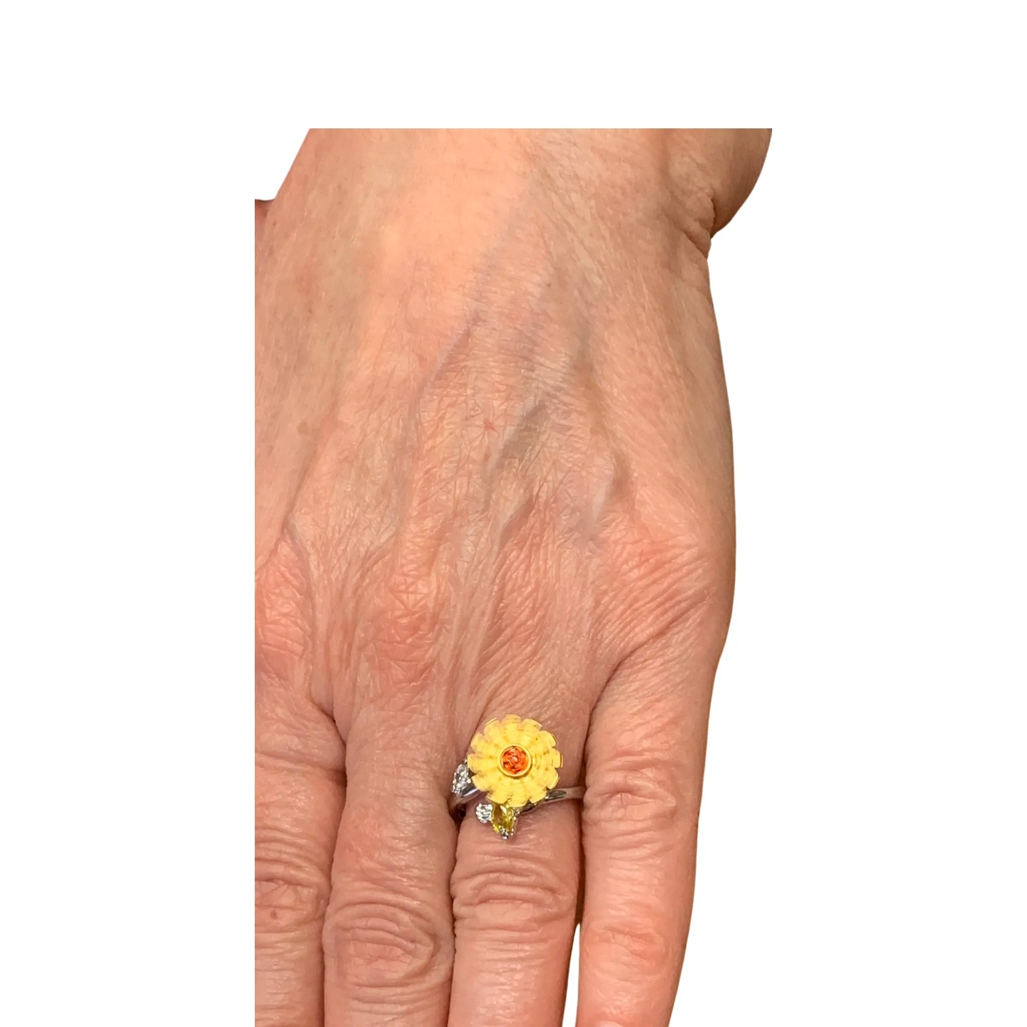 Silver ring with Gold Flower (J0012)