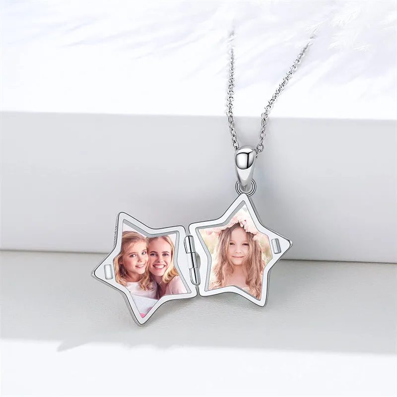 Sterling Silver Star Lockets Necklace That Holds Pictures Star Jewelry Gifts for Women Girls Photo Necklace for Birthday Gifts