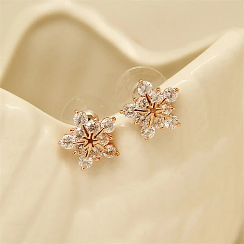 Sweet Jewelry Snow Stud Earrings For Women in Gold Color and Silver Color