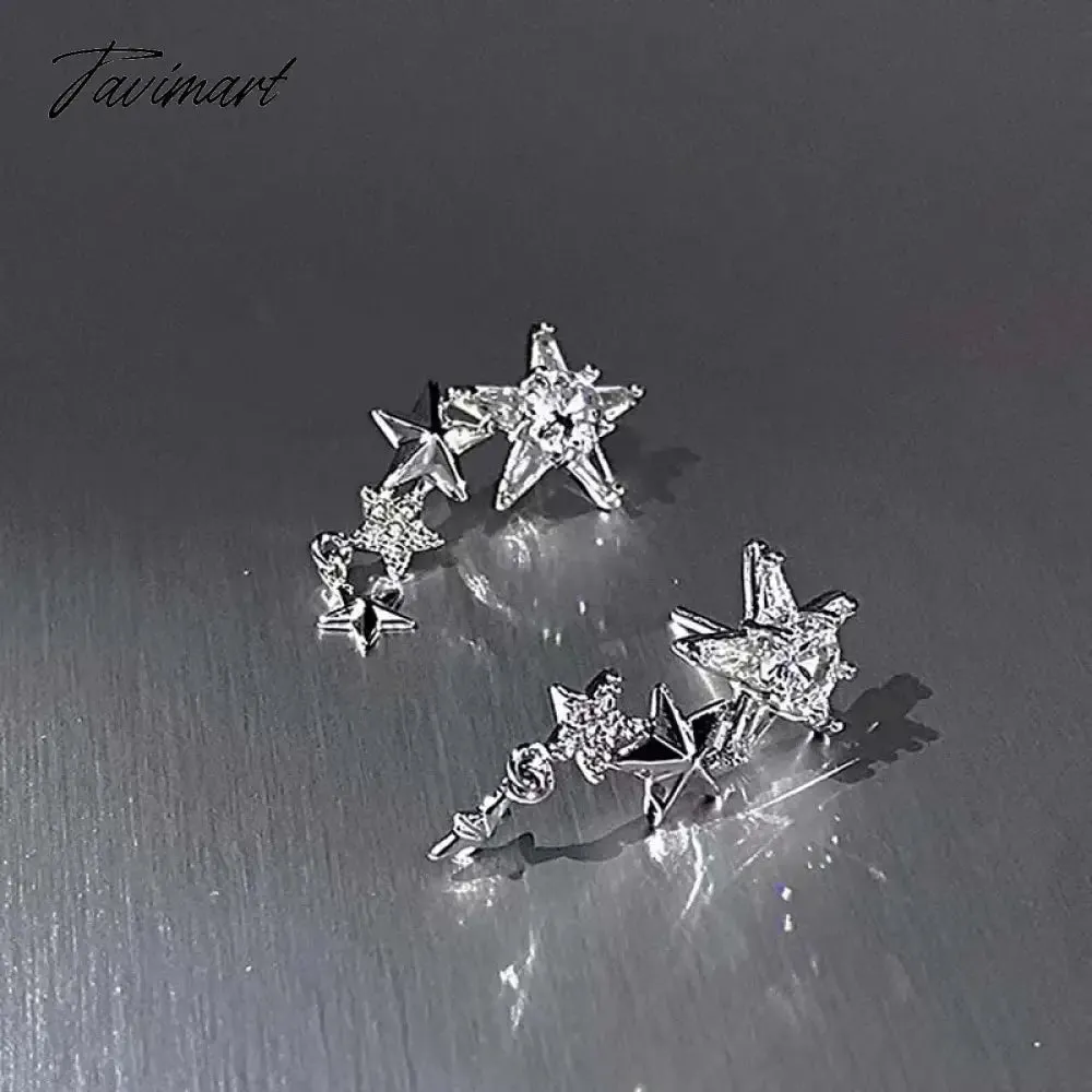 Tavimart Exquisite Shining Zircon Stars Stud Earrings For Women Girls Fashion Design Five Pointed Star Temperament Earrings Jewelry Gifts