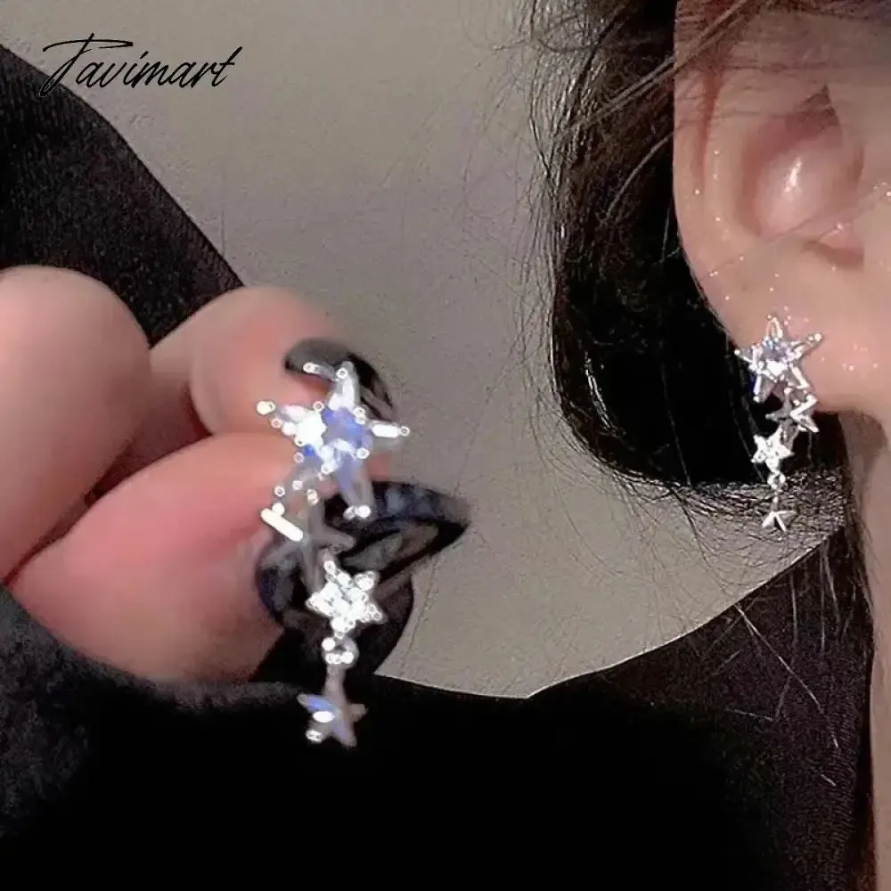 Tavimart Exquisite Shining Zircon Stars Stud Earrings For Women Girls Fashion Design Five Pointed Star Temperament Earrings Jewelry Gifts