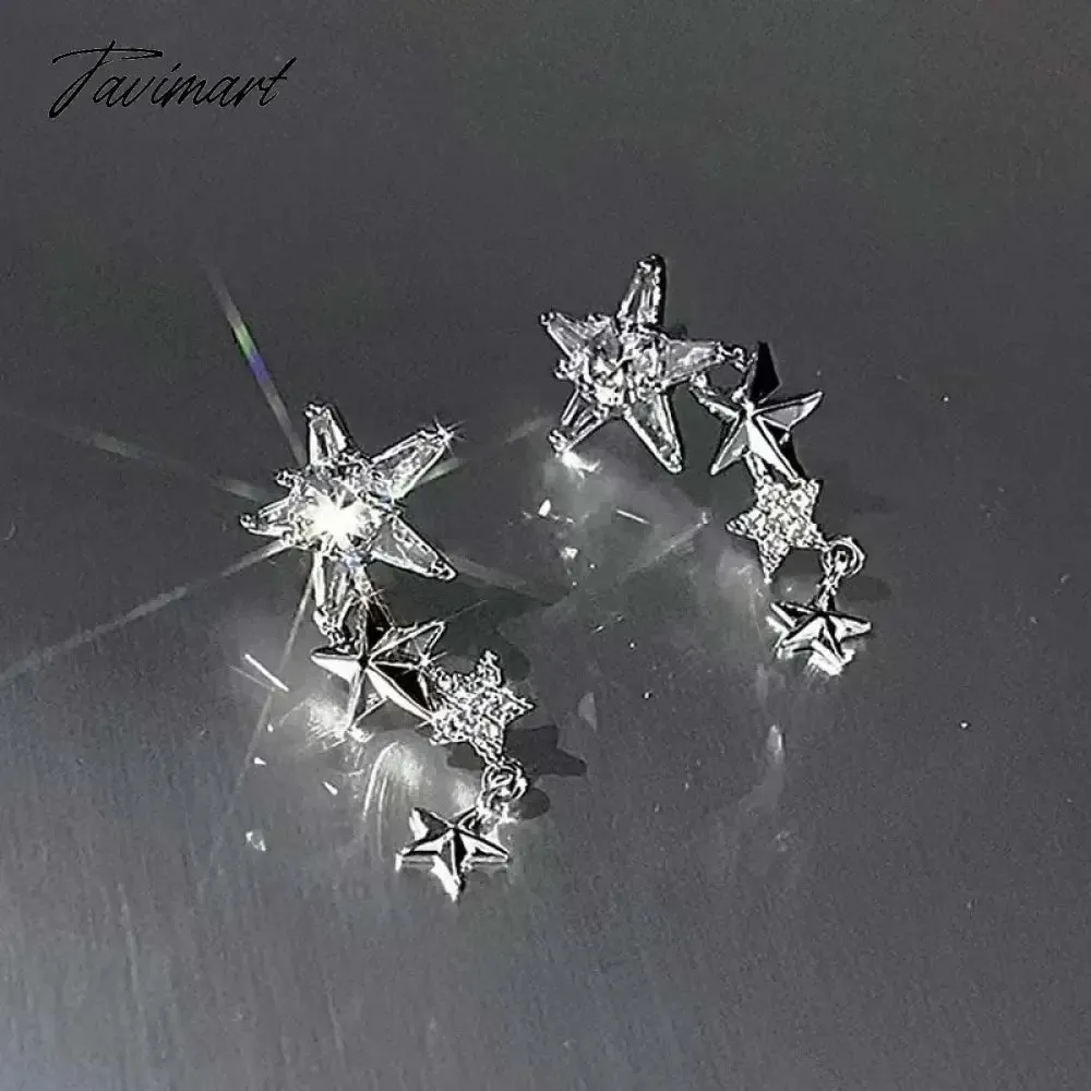 Tavimart Exquisite Shining Zircon Stars Stud Earrings For Women Girls Fashion Design Five Pointed Star Temperament Earrings Jewelry Gifts