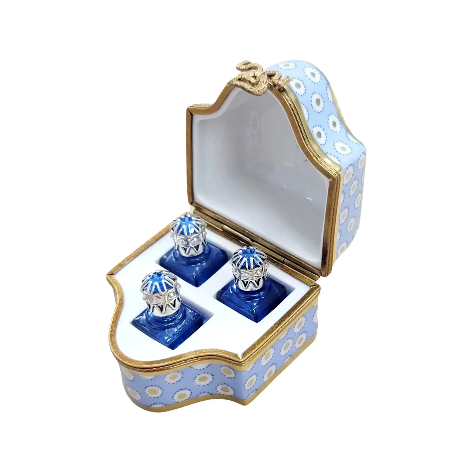 Three Perfume in Gold Blue Flowered Chest