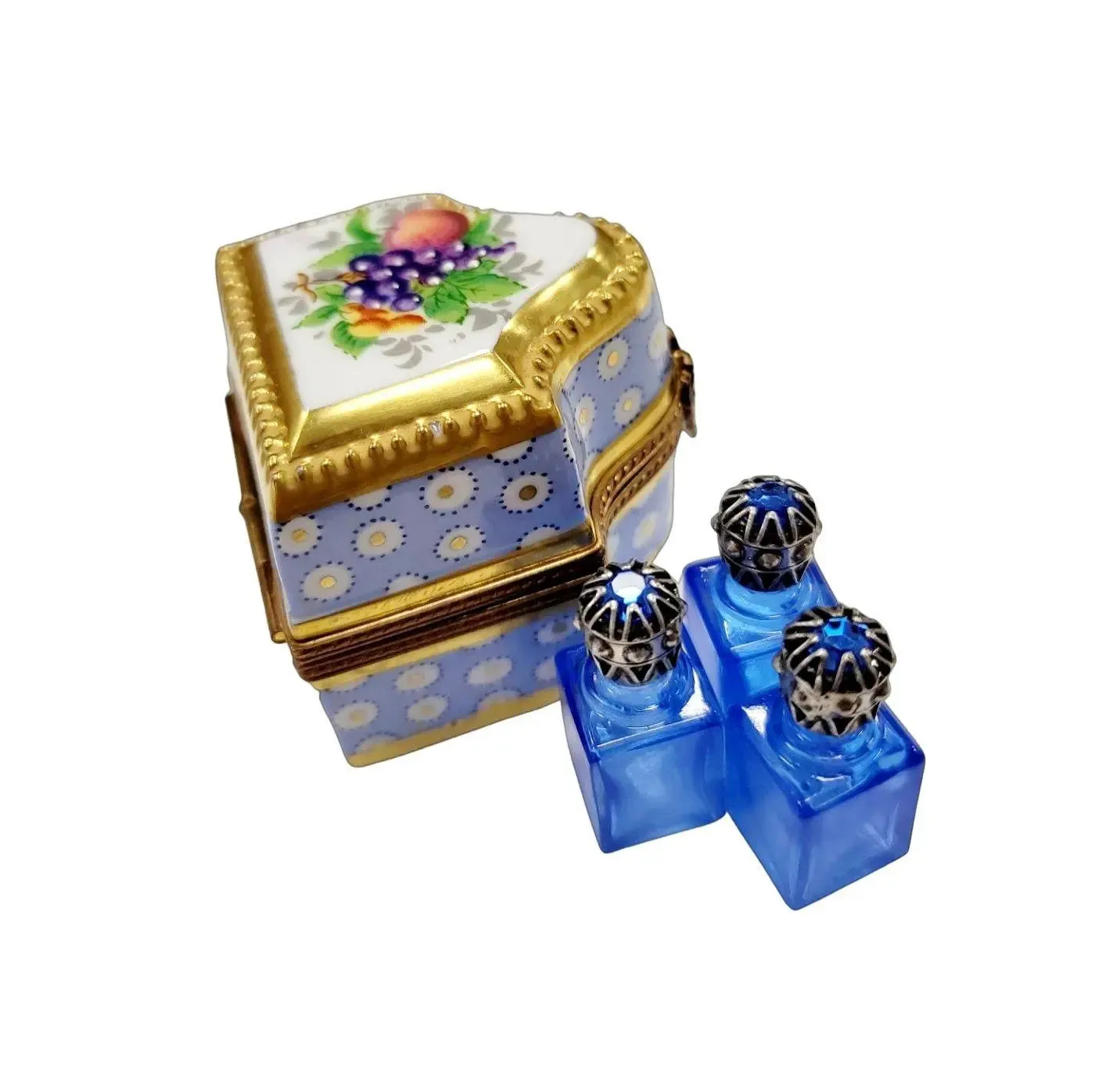 Three Perfume in Gold Blue Flowered Chest