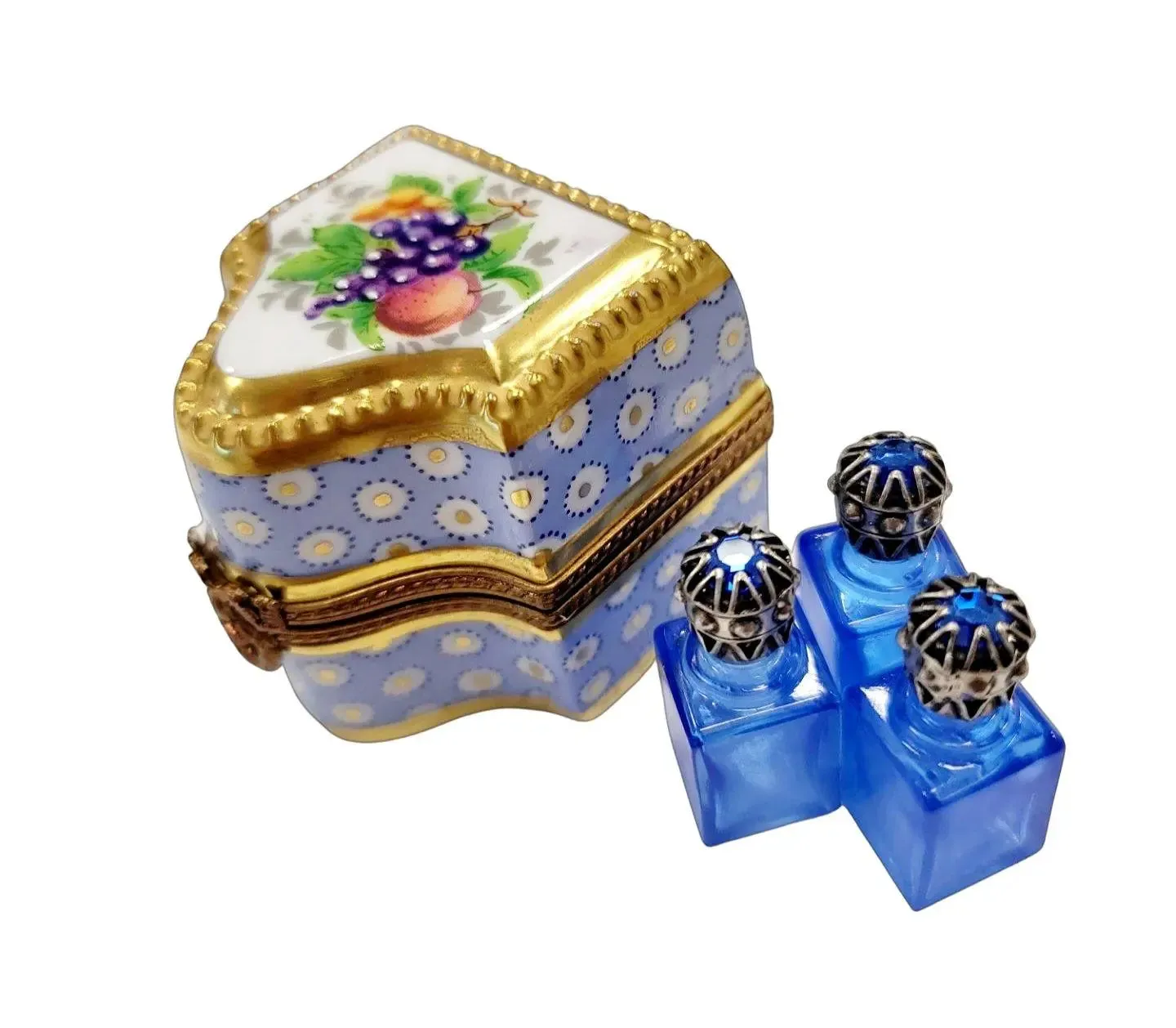 Three Perfume in Gold Blue Flowered Chest