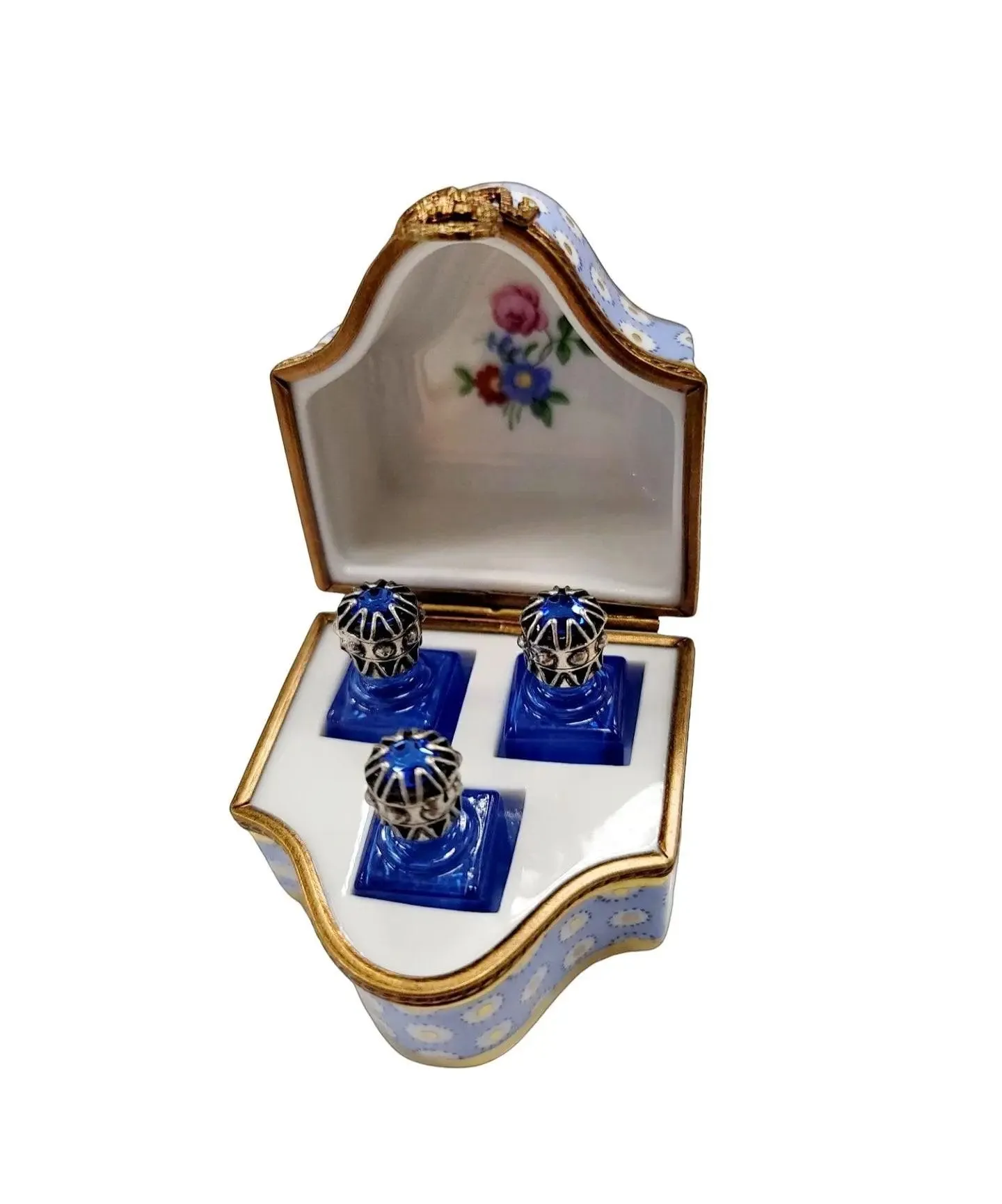 Three Perfume in Gold Blue Flowered Chest