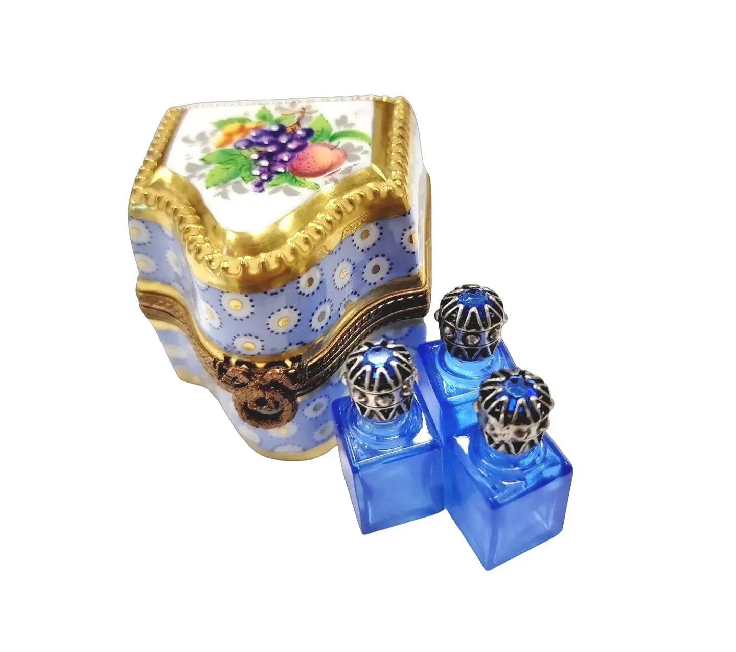 Three Perfume in Gold Blue Flowered Chest