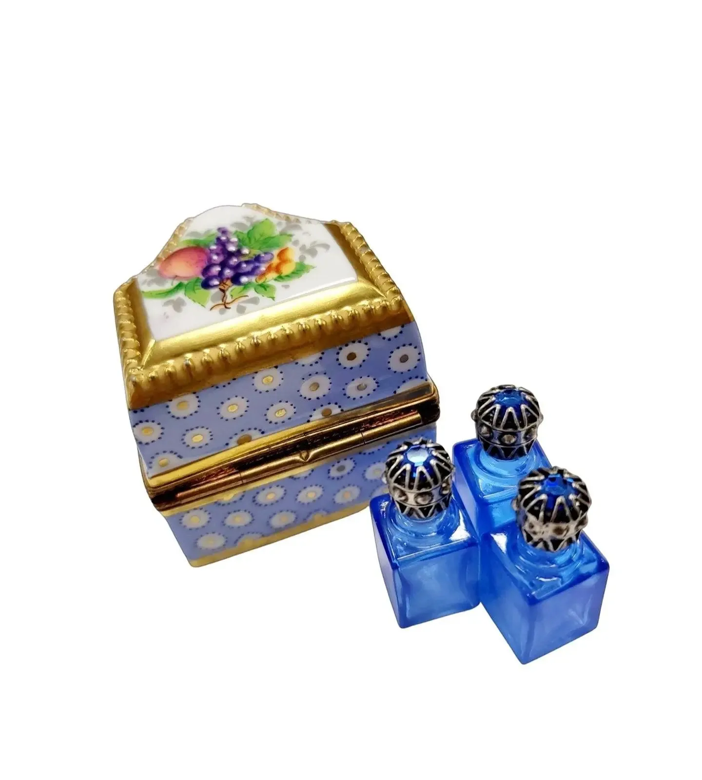 Three Perfume in Gold Blue Flowered Chest