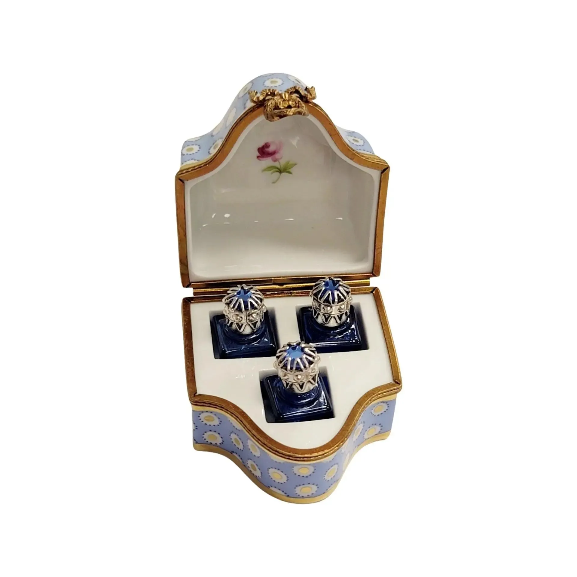 Three Perfume in Gold Blue Flowered Chest