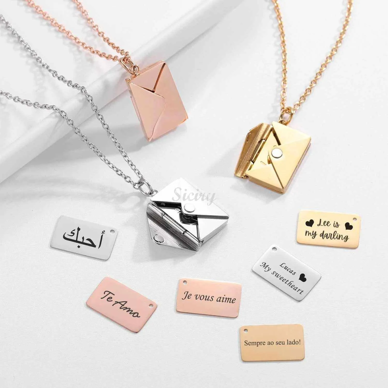 Valentine's Day Discount 50%OFF-Personalized Love Letter Envelope Necklace Rose Gold