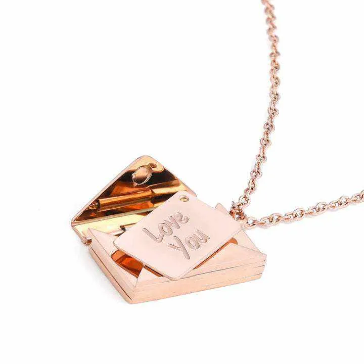 Valentine's Day Discount 50%OFF-Personalized Love Letter Envelope Necklace Rose Gold