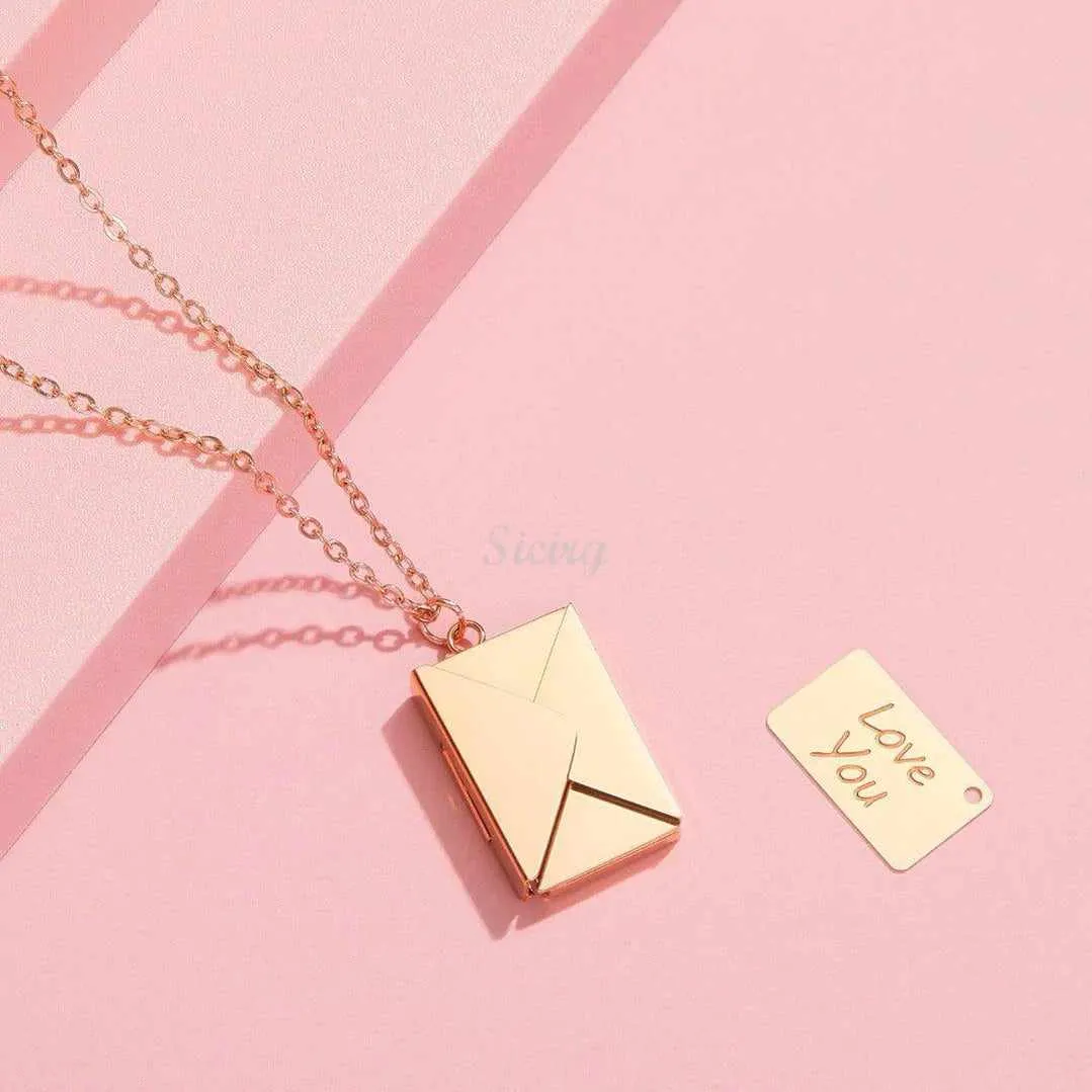 Valentine's Day Discount 50%OFF-Personalized Love Letter Envelope Necklace Rose Gold