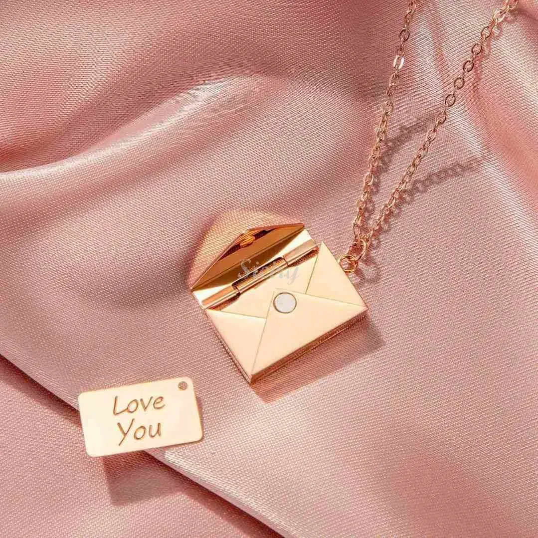 Valentine's Day Discount 50%OFF-Personalized Love Letter Envelope Necklace Rose Gold