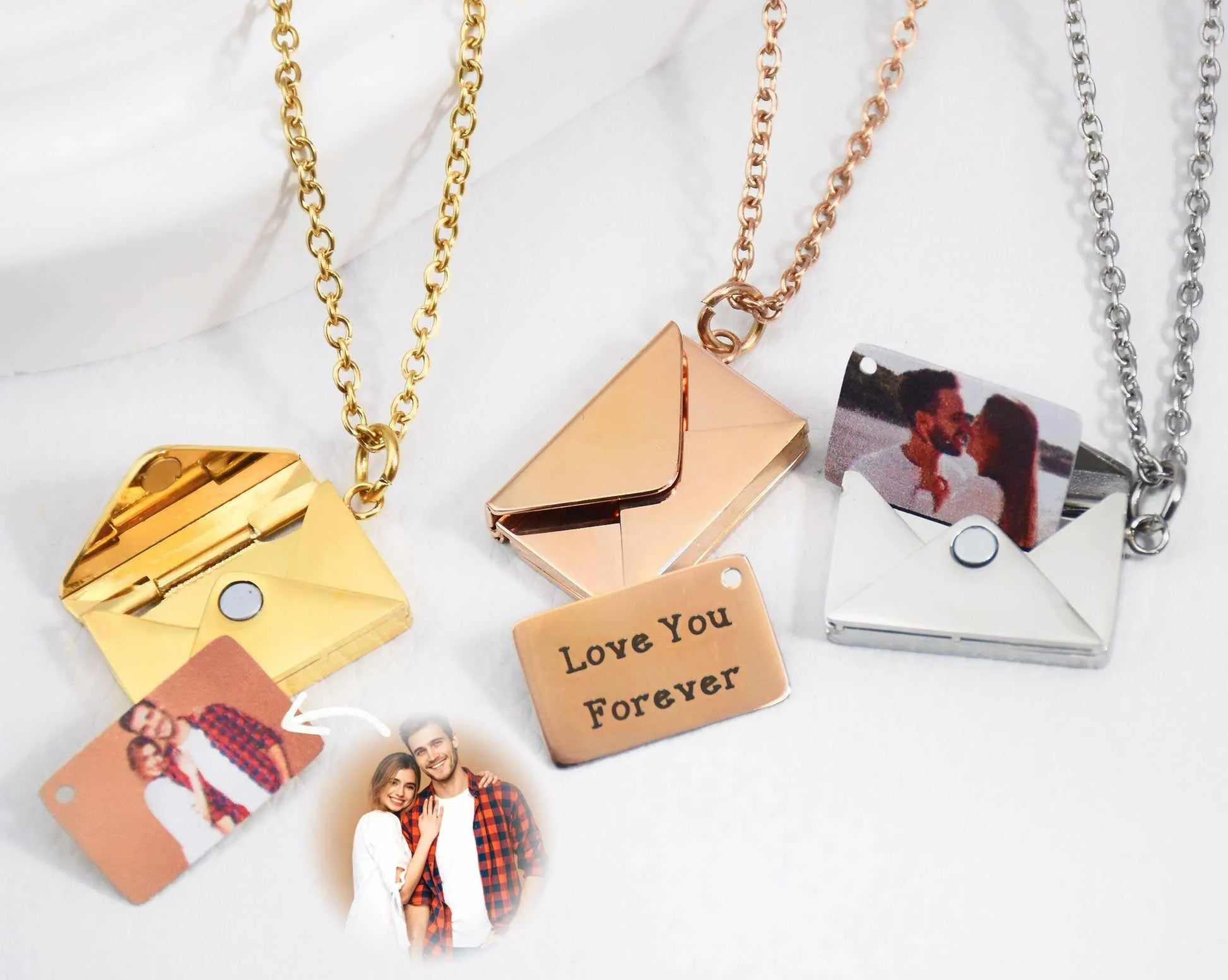 Valentine's Day Discount 50%OFF-Personalized Love Letter Envelope Necklace Rose Gold