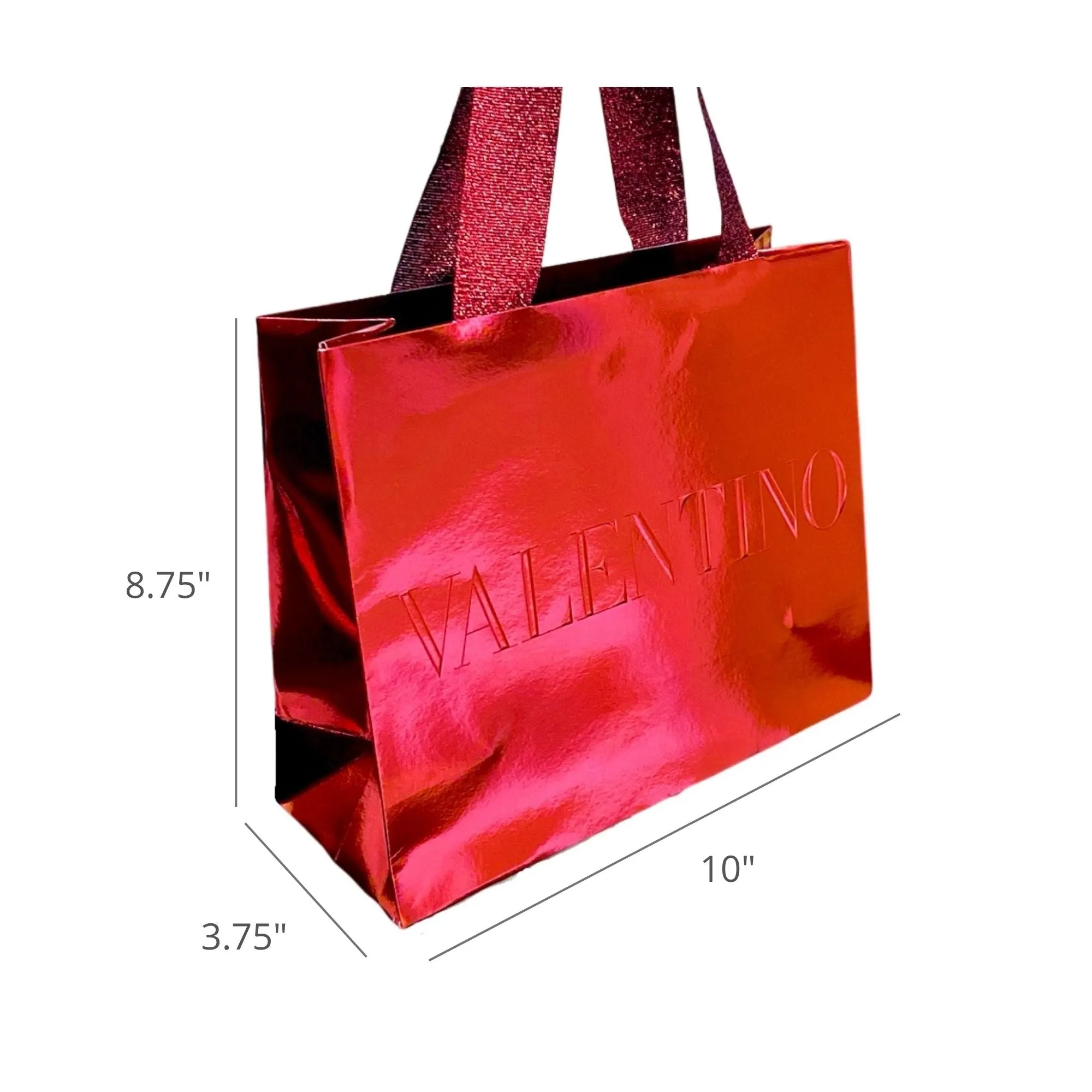 Valentino Shopping Gift Bag Red Metallic Paper Designer Logo Small