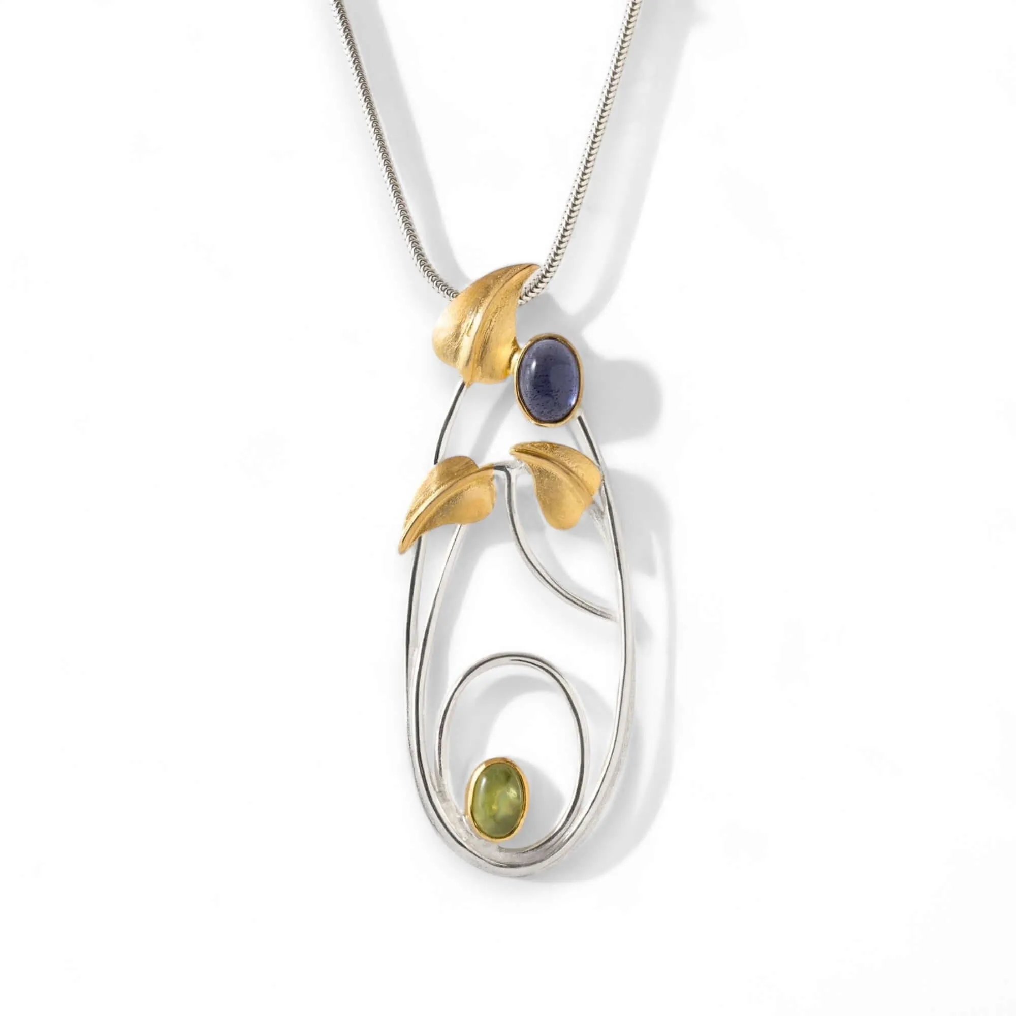 Willowwood - Art Nouveau Inspired Iolite and Peridot Pendant